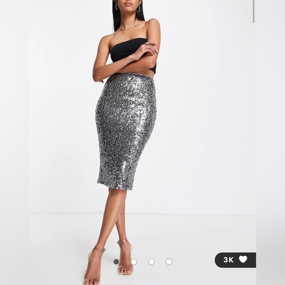 ASOS Sequin MIDI Pencil Skirt in Dark Silver